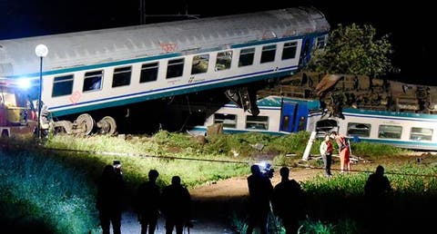 مصرع شخصين وإصابة 23 آخرين في حادث قطار شمال إيطاليا