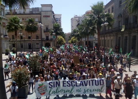 مظاهرة حاشدة في إسبانيا من أجل عاملات الفراولة المغربيات