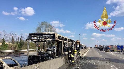 الشرطة الإيطالية توقف سائقا أضرم النار في حافلة تقل51 طفلا