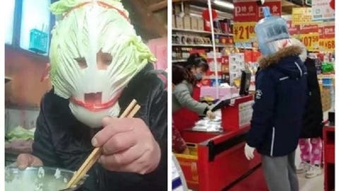 شاهد صينيون يرتدون أشياءً غريبة للنجاة من كورونا .. صور