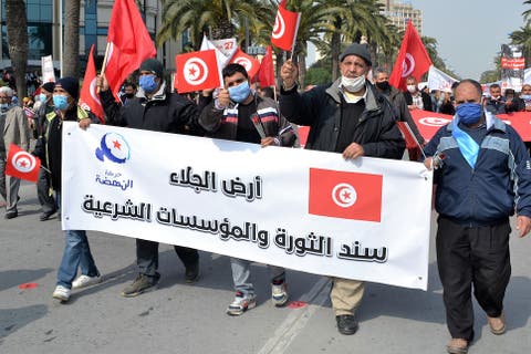 مسيرة حاشدة لأنصار حركة النهضة الاسلامية بتونس