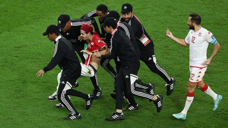 مشجع يقتحم ملعب مباراة تونس حاملا علم فلسطين