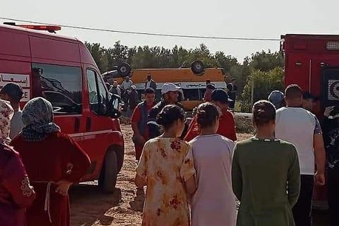 إصابات في انقلاب حافلة للنقل المدرسي بقلعة السراغنة