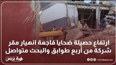 Photo of ارتفاع حصيلة ضحايا فاجعة انهيار مقر شركة من أربع طوابق والبحث متواصل