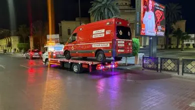 حادث سير مروعة تتسبب في انقلاب سيارة اسعاف بمراكش(صور)