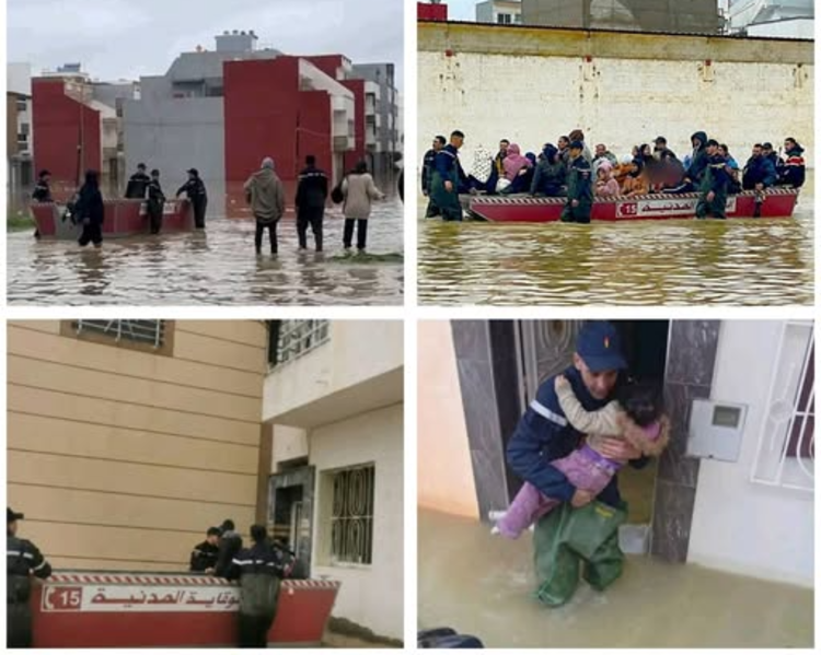 فيضانات القصر الكبير.. قوارب الوقاية المدنية تتدخل لإجلاء السكان المحاصرين