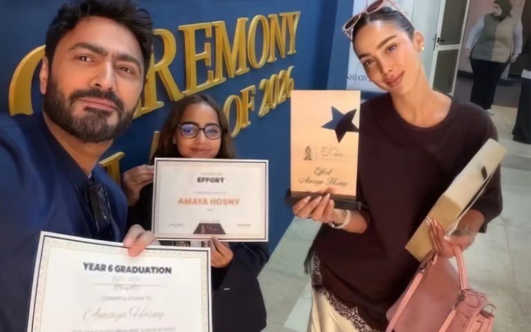 تامر حسني وبسمة بوسيل يحتفلان بتخرج ابنتهما أمايا