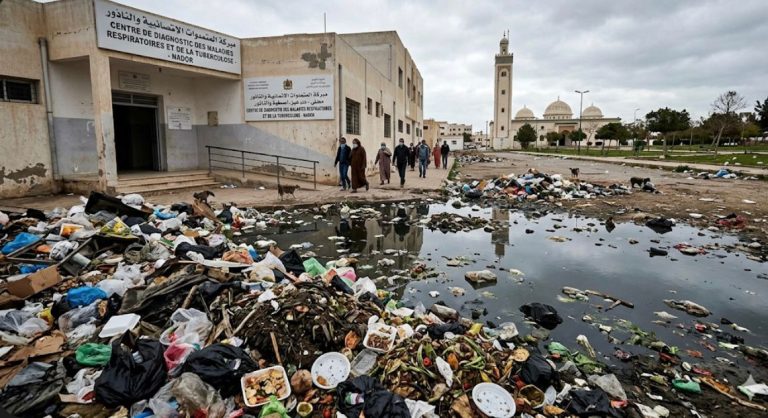 تراكم النفايات يهدد صحة المرتادين بمركز الأمراض الصدرية بالناظور وجمعية حقوقية تتدخل