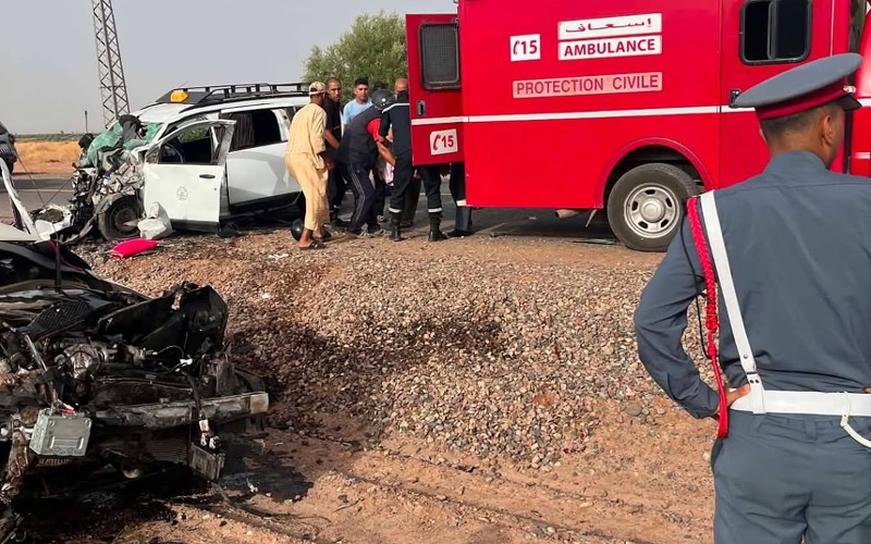 حادثة سير مميتة بين تساوت وبني عامر باقليم قلعة السراغنة - صور